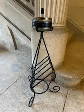 Mid-Century Vintage Retro Standing Ashtray in Black and Gold w/Book Rack 