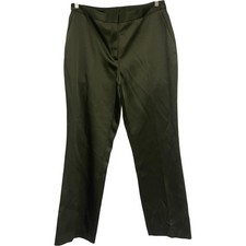 Zara Womens Satin Trousers Pants XL Dark Green Straght High Waisted 9081/961 NWT