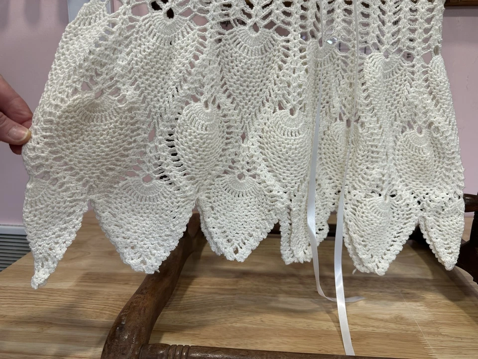 OFERTA: VESTIDO DE BAUTIZO RELIQUIA PIÑA GANCHILLO A MANO 3 T0 6 MESES ALGODÓN Foto 3 de 4