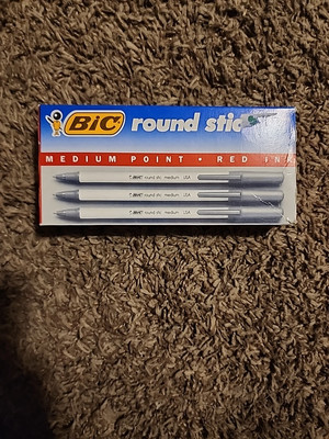 Bic Round Stic Ball Pens Medium Point Red Ink 1 Dozen 1992 USA New Old Stock