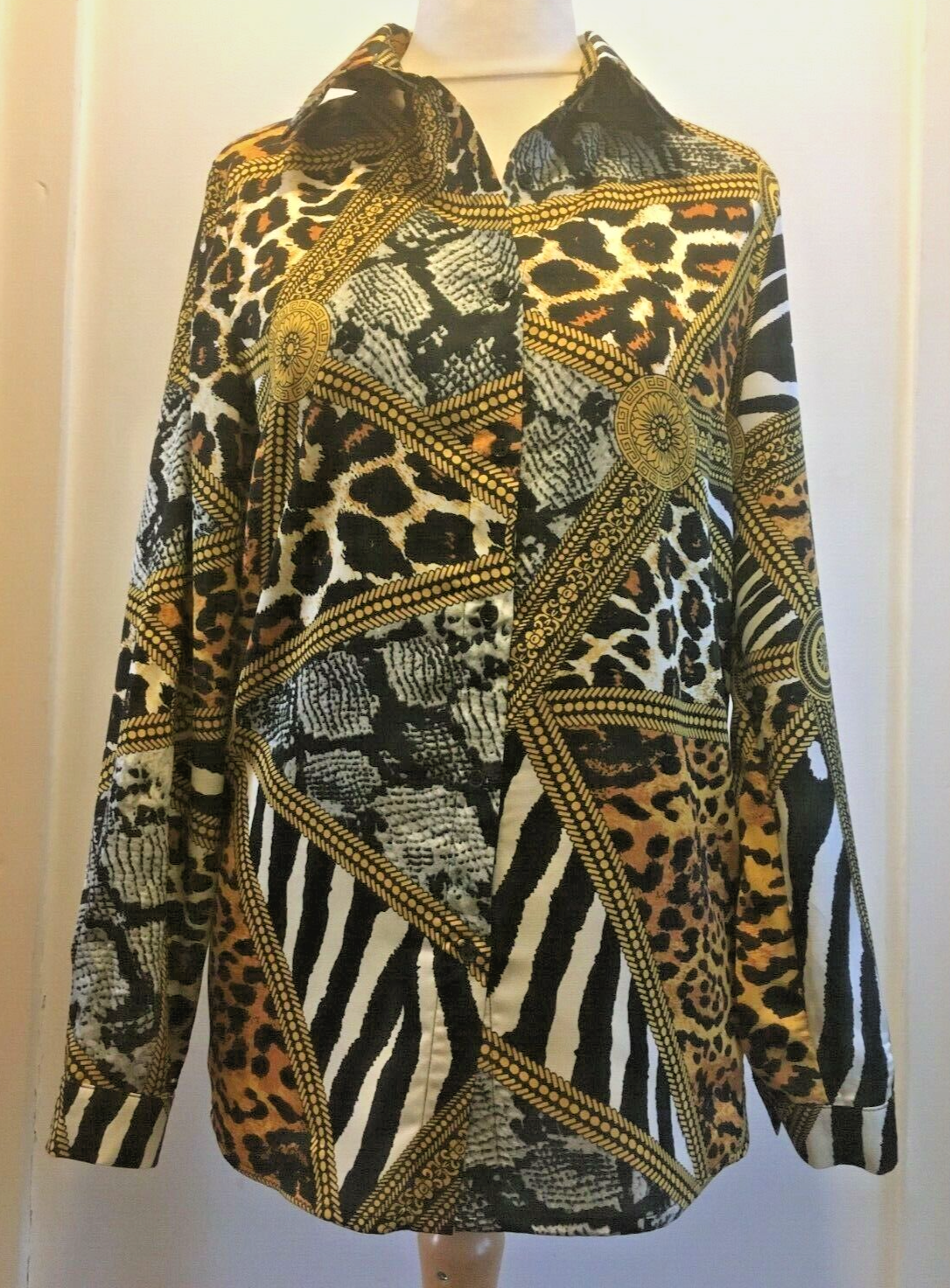 Quiz Scarf Print Shirt Blouse Long Sleeve Silky Feel 10 Uk BNWT RRP £30.98 Gold