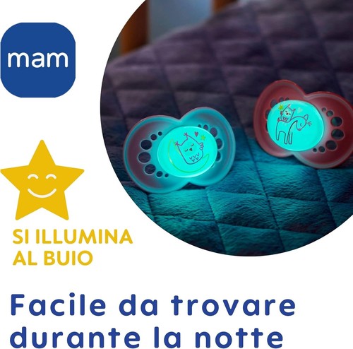 MAM Original Night Ciuccio Luminoso in Set da 2, in Silicone SkinSoft con Custod - Foto 5 di 6