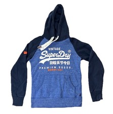 SuperDry Orange Hood Label Blue Hoodie Size Small British Design Japan Vintage