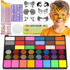 Kids Face Painting Kit - 42 Non-Toxic Colors, 16 Crayons, 6 Reusable  40 Sti...