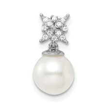 14k White Gold Freshwater Cultured Pearl & Diamond Chain Slide Pendant