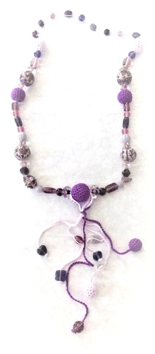 Collier Sautoir Bohème – Création Sylvette Raisonnier, Perles Verre Et Papier Mâché, Arc-en-ciel