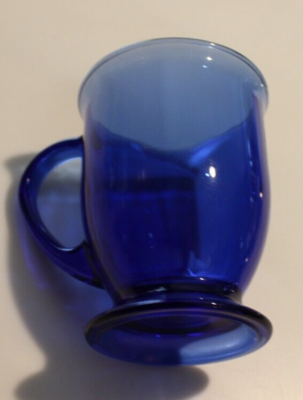 Cobalt Blue 16 oz Glass Footed Cafe Latte Coffee Mug Vintage Anchor Hocking  | eBay