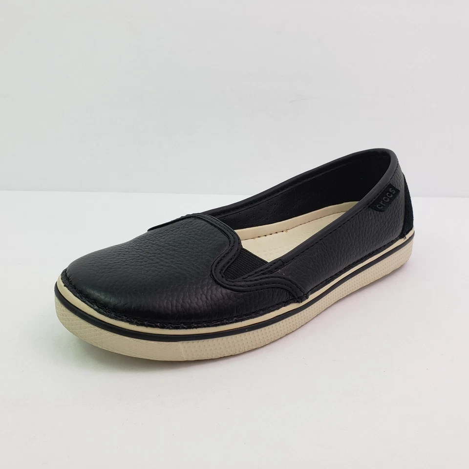 Zapatos mocasines Crocs Hover para mujer talla 7 de cuero negro blanco Crocband Croslite Foto 2 de 4