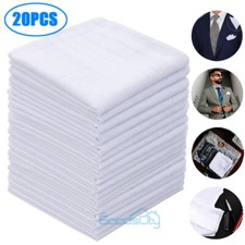 20Pcs White Cotton Men Business Handkerchiefs Hanky Pocket Square Hankie Vintage