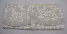 Vintage Bon Soir Purse Clutch With Italian Beads Ivory Cream Color