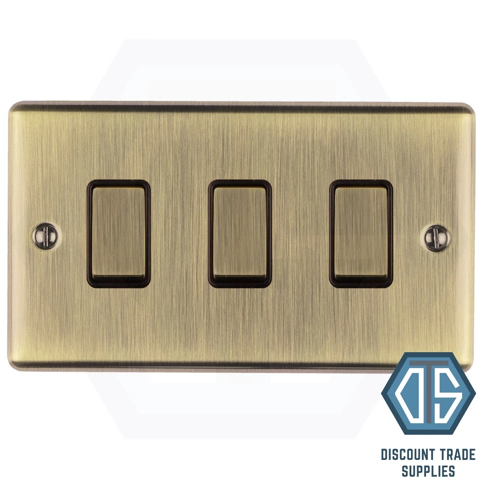 MASTERLEC Ellis & Co Antique Brass Triple Light Switch Double Format Grid Switch