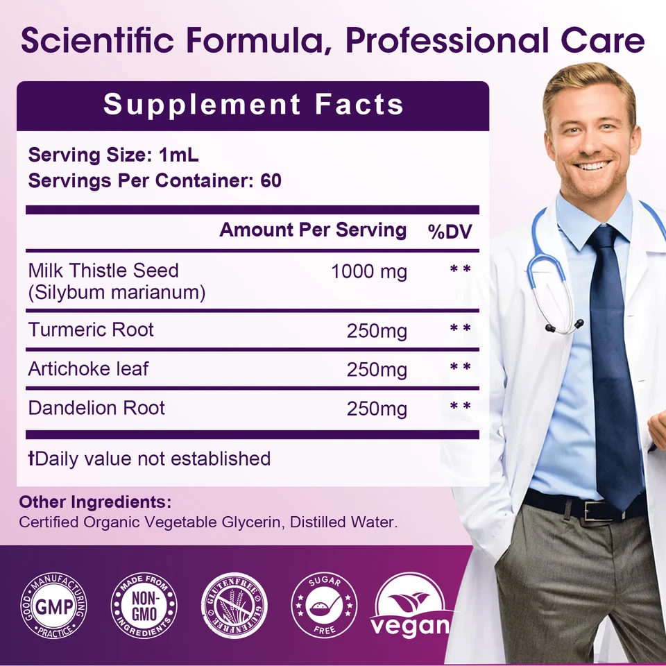 Жидкие капли для поддержки печени и очищения растительное молоко расторопша семена одуванчика корень - Изображение 3 из 4