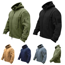 Men Casual Coat Tactical Recon Fleece Jacket Full Zip Army Hoodie Combat Hoody