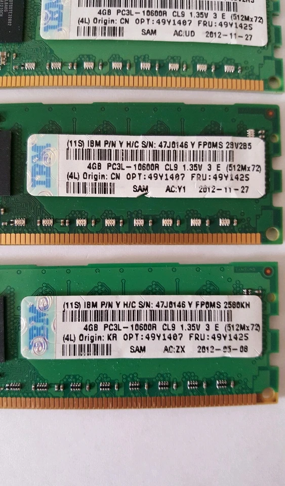 Samsung 20GB 5x4GB 2Rx8 PC3L-10600R M393B5273CH0-YH9 Server Memory RAM  - Image 3 of 3