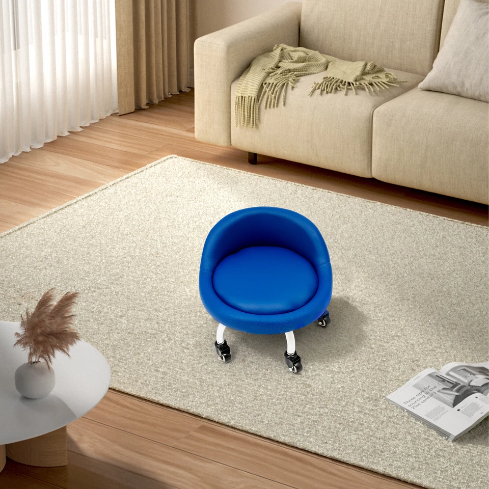 Low Height Footstool W/Backrest Wheels Foot Rest Footrest Stool Home Office Shop - Image 4 of 4