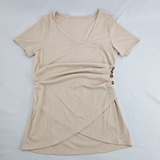 Sz S Women's Asymmetrical V Neck Slim Fitted Tops Short Sleeve Cross Wrap Shirt