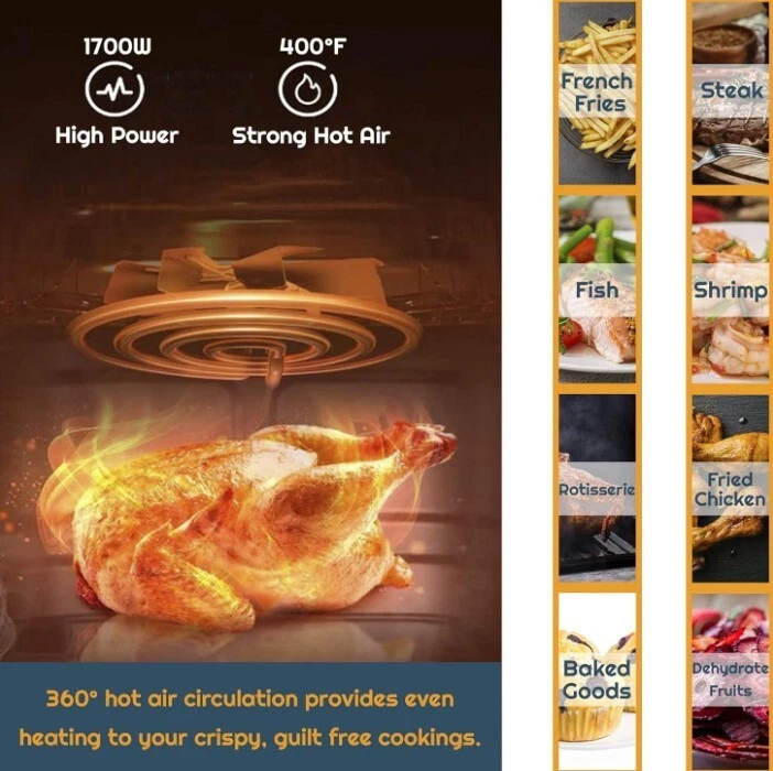 iCucina Digital Air Fryer, 10 Qt Air Fryer Oven with 8 Cooking Presets - Image 3 of 4