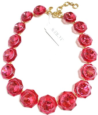 J.Crew Faceted Inset Stone Necklace Vivid Begonia Gold Plated Brass BO278 NWT