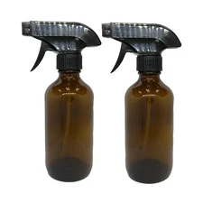 8oz Amber Glass Bottles with Black Trigger Sprayers - Pack of 2