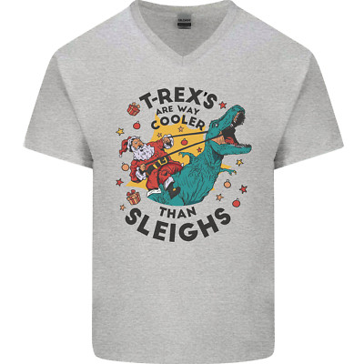 T-Rex Cooler than Sleighs lustiges Weihnachten Herren V-Ausschnitt Baumwolle T-Shirt