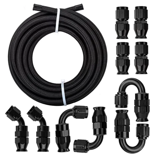 6AN-8AN-10AN Nylon Braided E85 PTFE Fuel Line 10/16/20FT + 20 Fitting Hose Kit - Bild 17 von 20