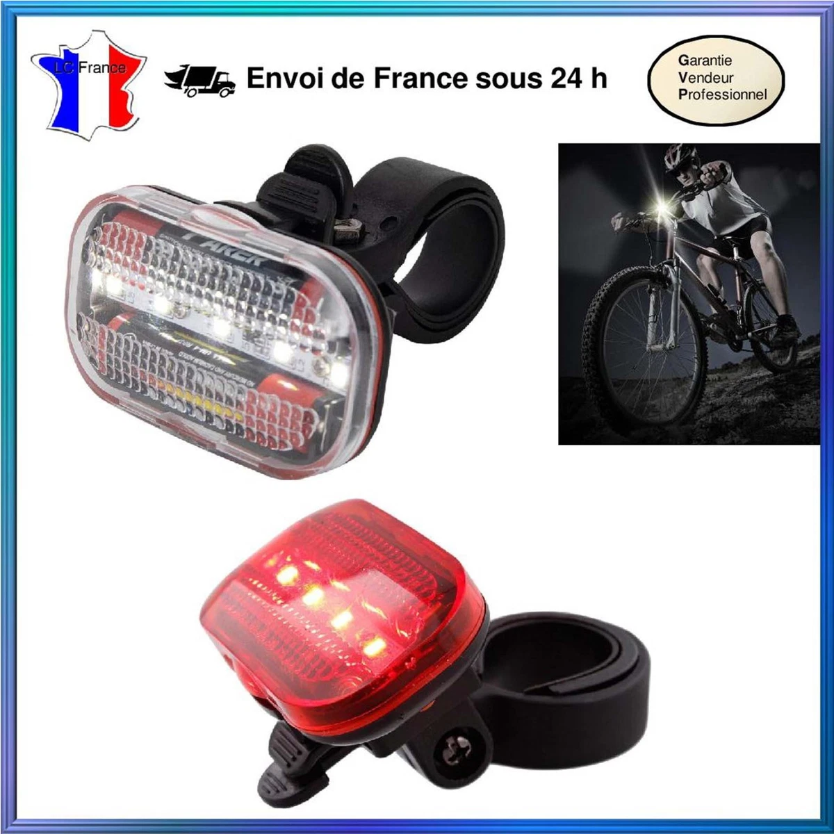 Eclairage Vélo LED avant + arrière lampe Lumière vélo Phare Feu Piles  incluses