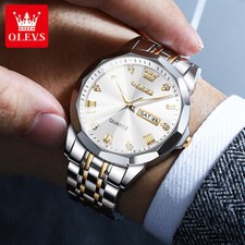 OLEVS Quartz Watch Calendar Stainless Steel Waterproof Men Wristwatch