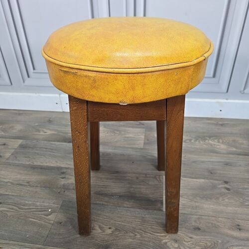 Single Retro Solid Wood Round Vinyl Upholstered Bar Stools Pub Seats - Man Cave - Picture 3 of 24