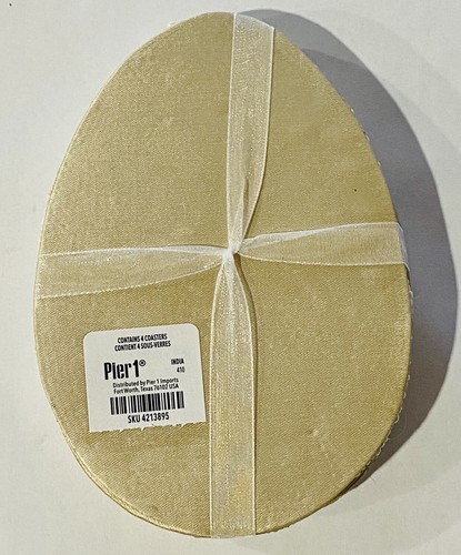 Pier 1 Beaded Easter Egg Coasters Set of 4 Burlap Yellow And Beige Ivory Beading - Picture 4 of 9