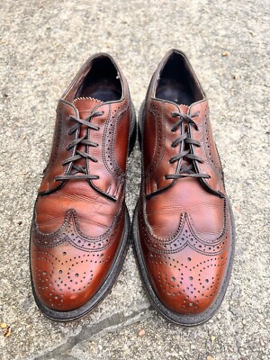 Vintage Florsheim Dress Shoes Men's D Wingtip Oxfords 75676 Brown  Leather