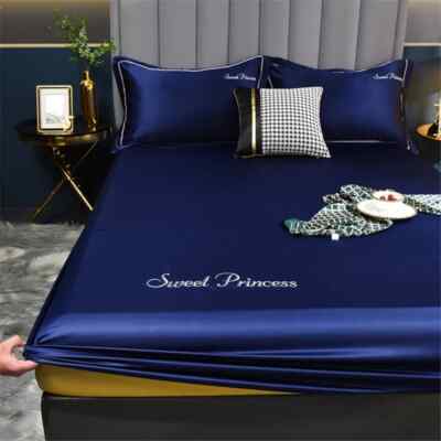Satin Fitted Sheet High-End Solid Color Mattress Cover Sheet Portable Bed Linen