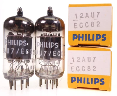 2x ECC82 = 12AU7 Philips matched pair ribbed plate Radio Röhre tube NOS NEW NEU - Bild 1 von 4