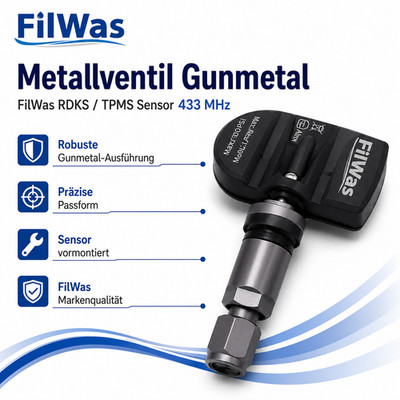 4x FilWas RDKS TPMS Sensor 433MHz Gunmetal passend für MAXUS 2