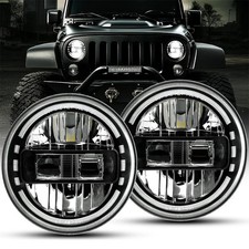 Car LED 7 Inch Round Headlight DRL Hi/Lo Beam 90W Halo Ring Amber Angel Eye For