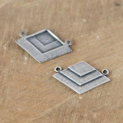 2 Loop Silver Ox Deco Layered V Connector Pendants  (2) mtl407J