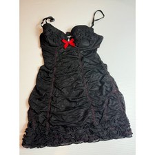 Sexy Little Things Black Dress Ruffle Trim Red Bow Accents Party
