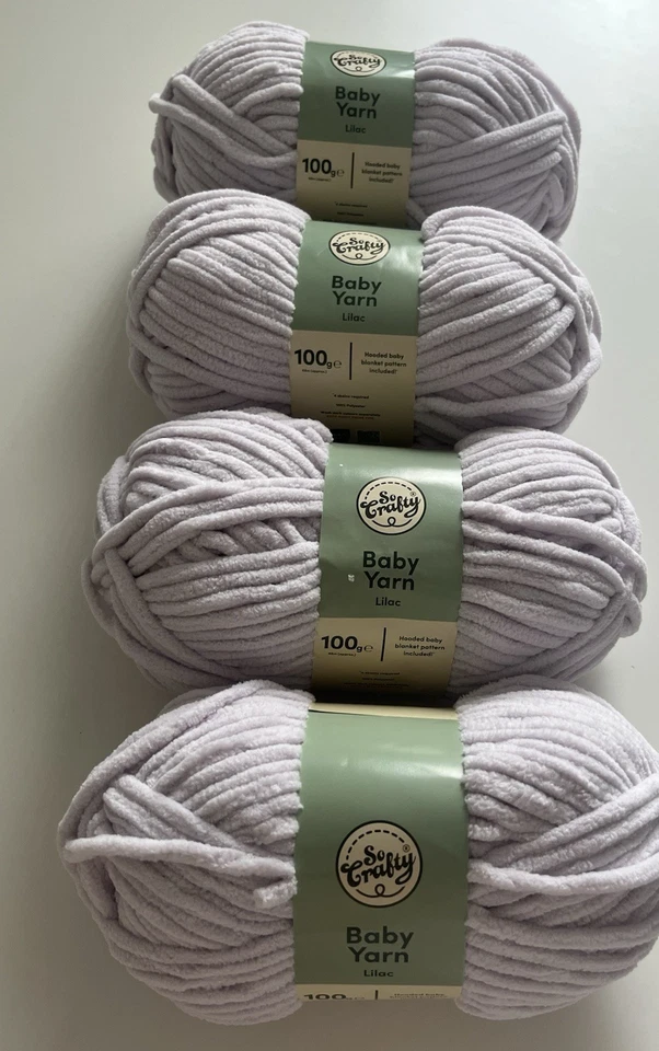 Lilac 4 x 100g balls chenille baby yarn - So Crafty 400g wool polyester knit