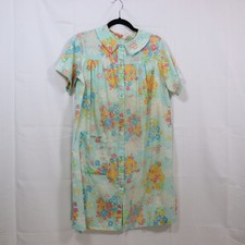 Sears Koftee Kasual House Dress S Blue Floral Womens Vintage Snap Front Robe