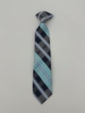 Boys Striped Elegant Blue Striped Plaid clip on neck tie Formal Dress Outfit Kid
