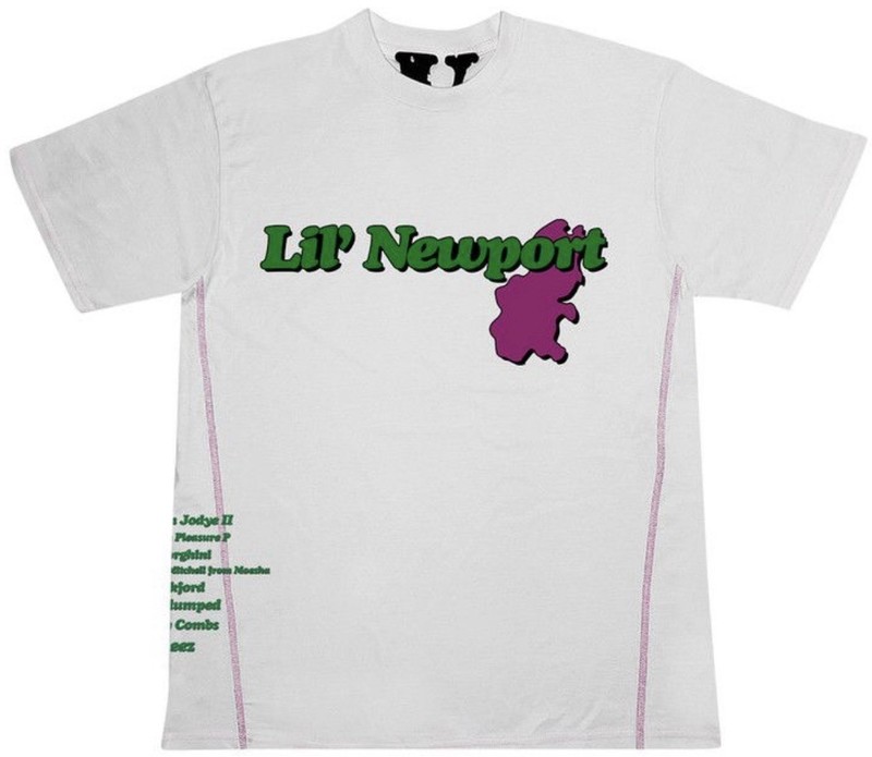 VLone Lil' Newport  White Graphic Logo Crew Neck T-Shirt Short Sleeve Regular M
