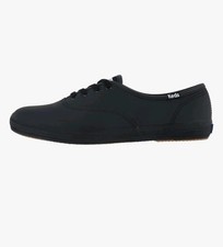 NEW Keds Champion Leather Lace up Black Sneakers Softerra Footbed Women's 6 Wide