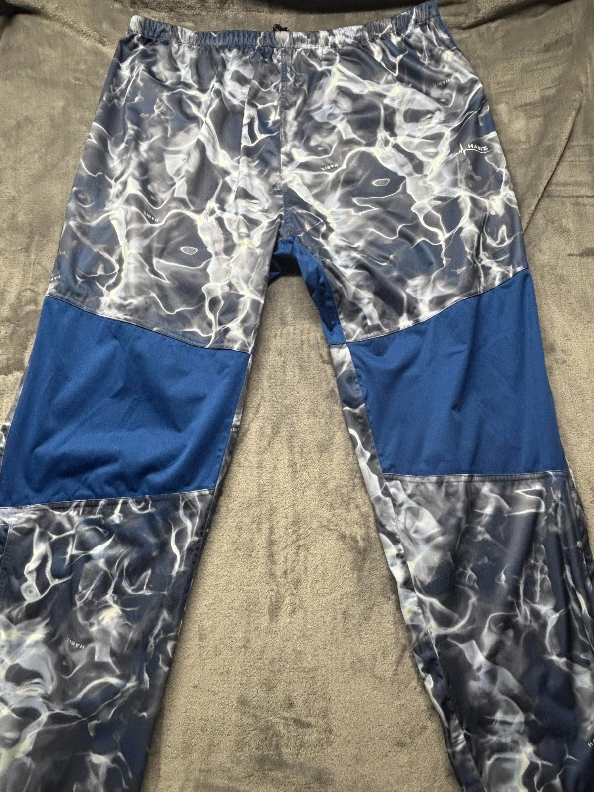 NWT Habit Mens XL Packable Fishing Rain Pants Blue Water Camo Zip Leg Outdoor