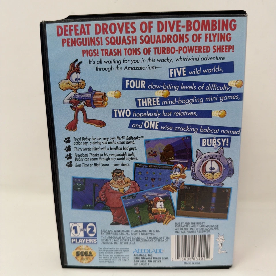 Bubsy II, 2 (Sega Genesis) Game CIB – Complete with Box & Manual - Image 3 of 4