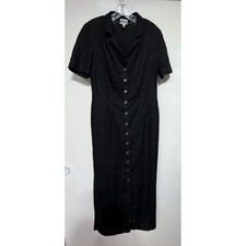 FFY Womenswear Black Linen Button Front Maxi Dress Short Sleeve Size L 42