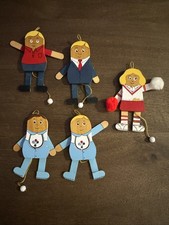 4 Vintage Wooden Jumping Jack Christmas Ornaments Pull String Toy 1980 s