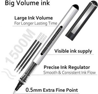 WENTAI WT-5810 ROLLERTIP PENS 0.5mm Pack of 3 PENS BLACK INK - NEW OPEN STOCK