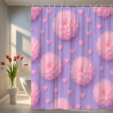 Pink Floral Shower Curtain for Kids Bathroom Decor