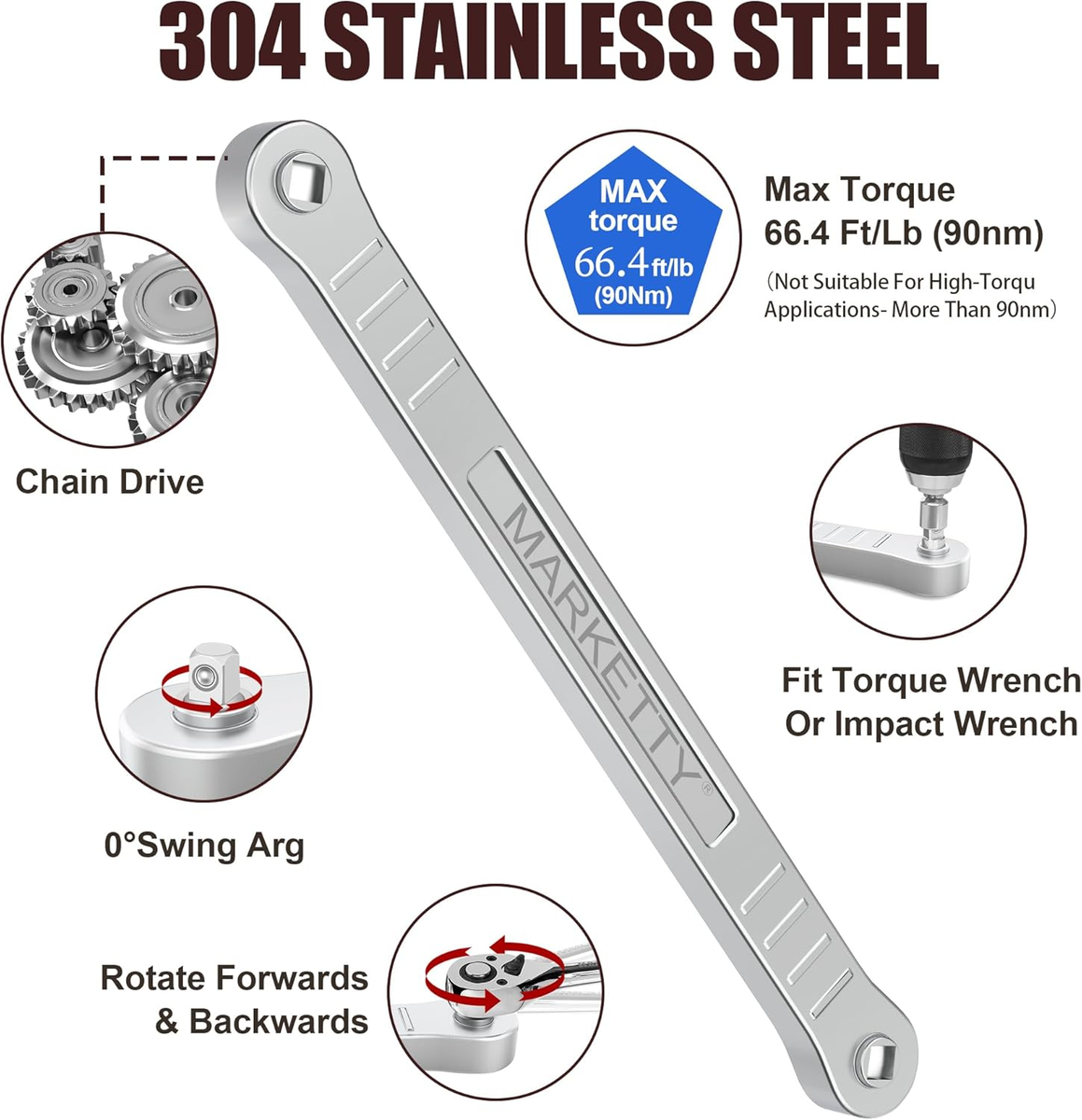 1/2" Offset Extension Wrench Set – 17" Ultra-Slim Reach, 7-Piece Adapters, 100N·m Torque, Cr-V Steel For Tight Spaces