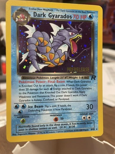 Pokémon TCG Dark Gyarados Holo Rare 8/82 Prerelease Holo 2000 Promo Unused