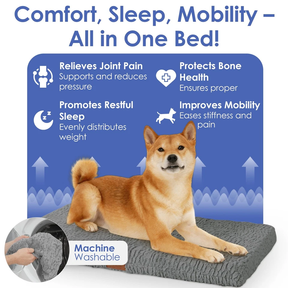 Orthopedic Memory Foam Dog Crate Mat, Egg Crate Foam Cushion, Washable Cover,... - Image 3 of 4